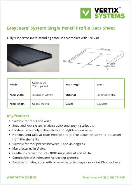 Vertix EasySeam System Single Pencil Profile Data Sheet