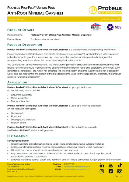 Product Data Sheet - Proteus Pro-Felt® Ultima Plus Anti-Root Capsheet