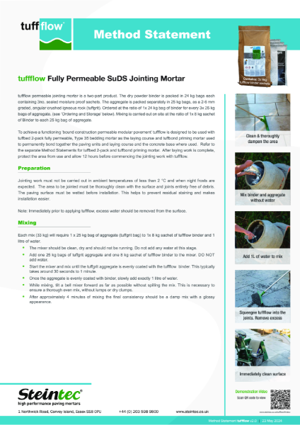 Method Statement - tuffflow SuDS permeable jointing mortar