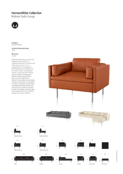 Bolster Sofa Group - Product Sheet