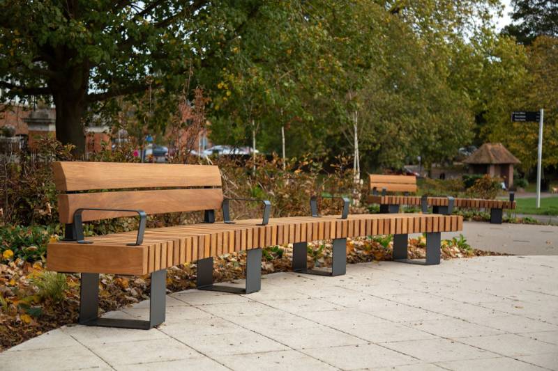 Clifton Benches and Etched Cube Seat at The Peace Garden, Basingstoke