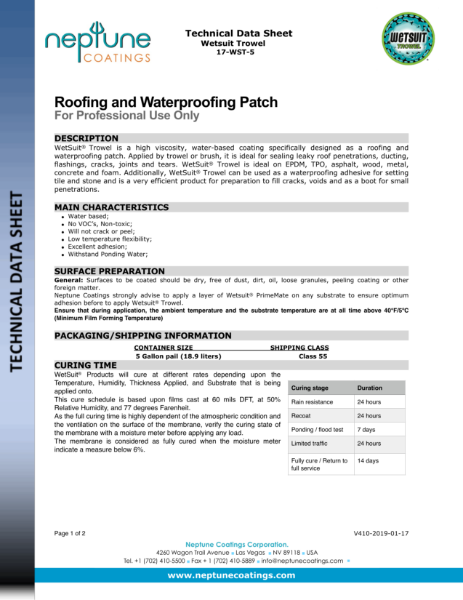 WetSuit® Trowel Technical Data Sheet
