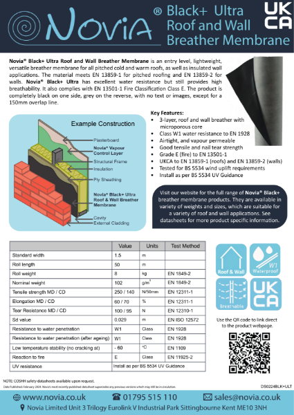 Novia Black + Ultra Breather Membrane Datasheet