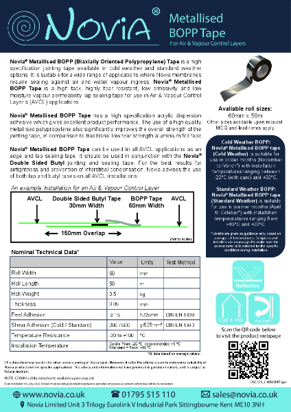Novia Metallised BOPP (Biaxially Oriented Polypropylene) Tape – Product Data Sheet