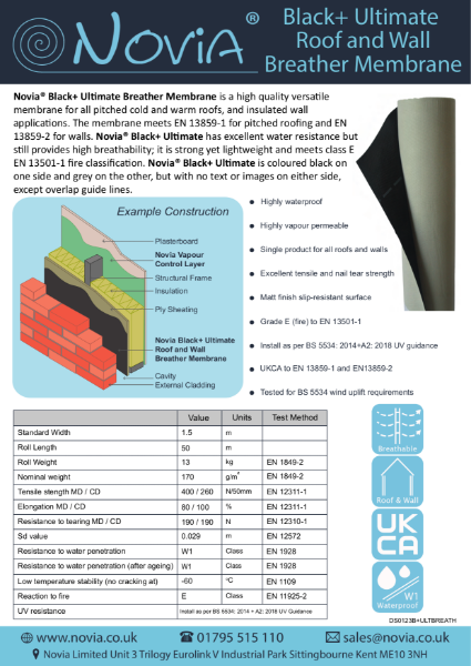 Novia Black+ Ultimate Roof and Wall Breather Membrane