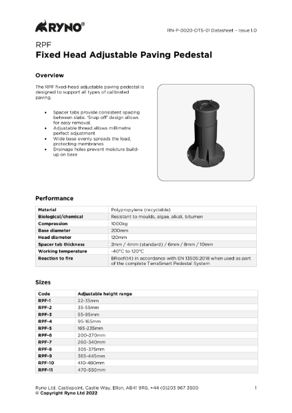 RPF Paving Pedestal - Datasheet