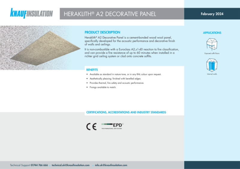 Knauf Insulation Heraklith® A2 Decorative Panel - Product Datasheet