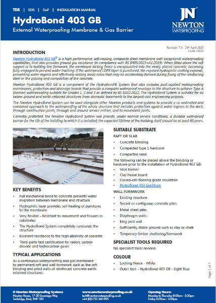 Newton HydroBond 403 GB – Technical Data Sheet