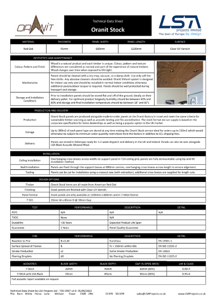 Oranit Stock Data Sheet