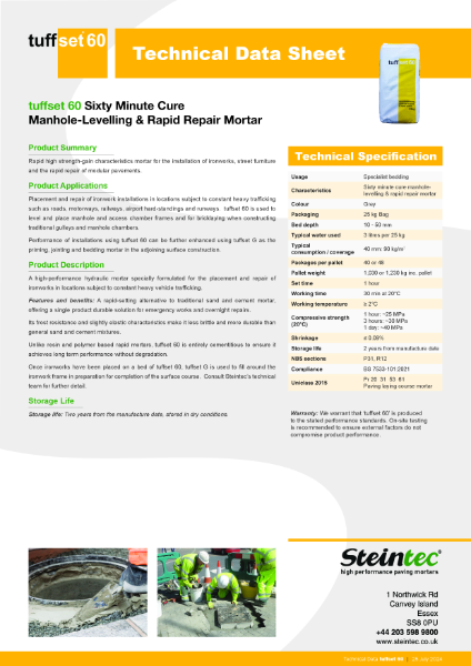 Technical Data - tuffset 60 specialist rapid repair mortar