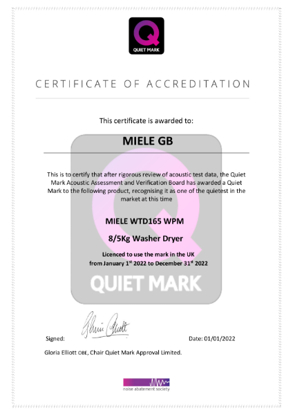 Quiet Mark Miele WTD 165 WPM 8/5kg Washer Dryer