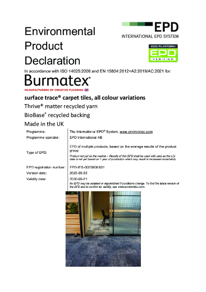 EPD certificate for surface trace® carpet sheet