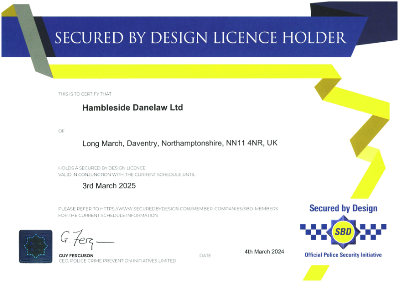 Secured by Design Certificate Dryseal 2024