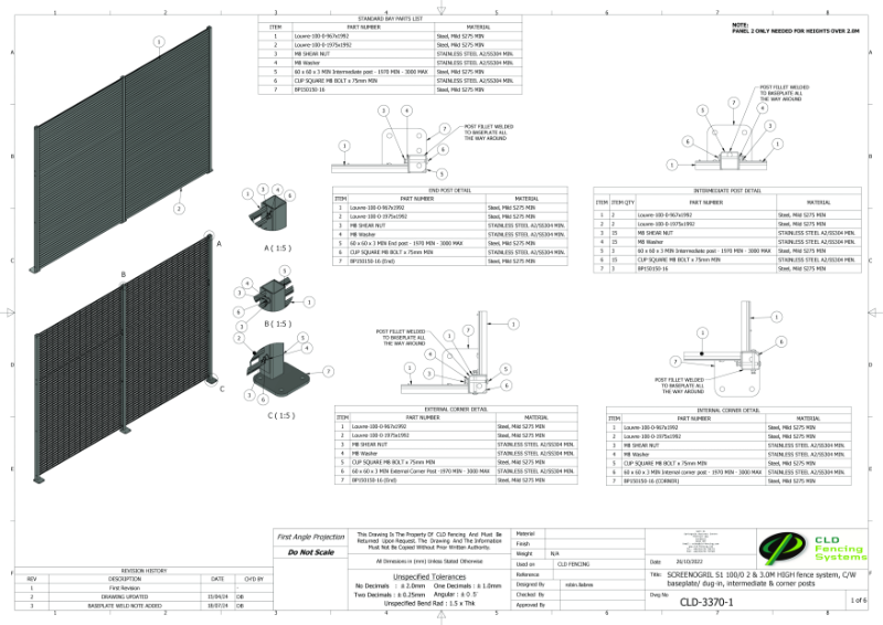 CLD-3370 Screenogril S1 100-0 – Technical Drawing