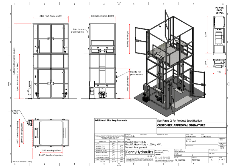 MezzLift Heavy Duty - 1000kg Goods Lift Technical Data Sheet