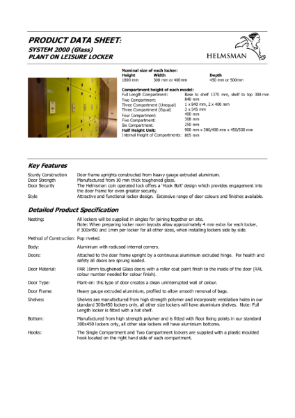 Product Data Sheet - Glass Leisure Locker