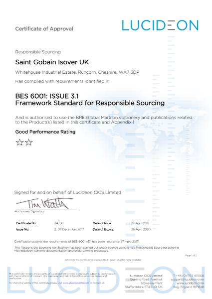 Manufactured under BES 6001 the Responsible Sourcing Framework - Certificate Number 24756