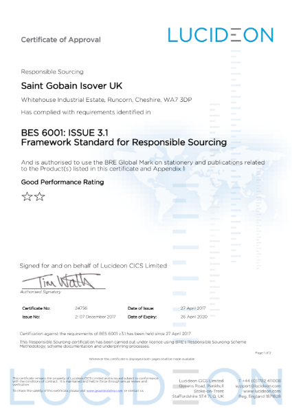 Manufactured under BES 6001 the Responsible Sourcing Framework ...