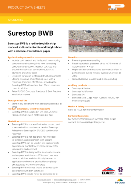 Surestop BWB Product Data Sheet