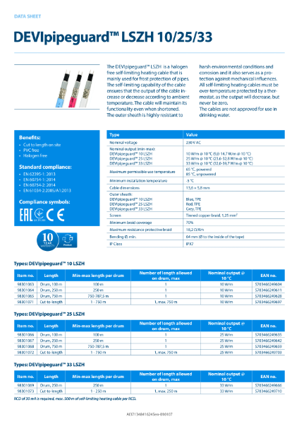 DEVIpipeguard LSZH data sheet