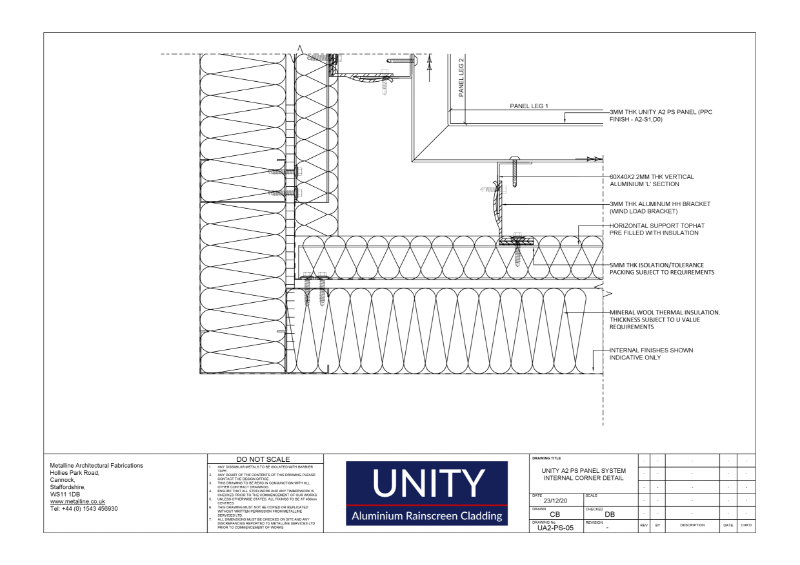 Unity A2 PS-05 Internal Corner Technical Drawing