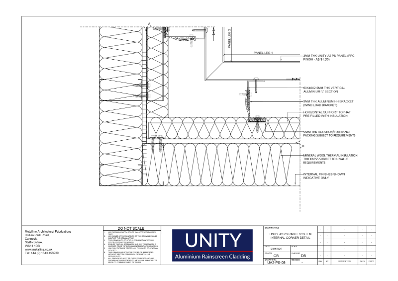 Unity A1 PS-05 Internal Corner Technical Drawing
