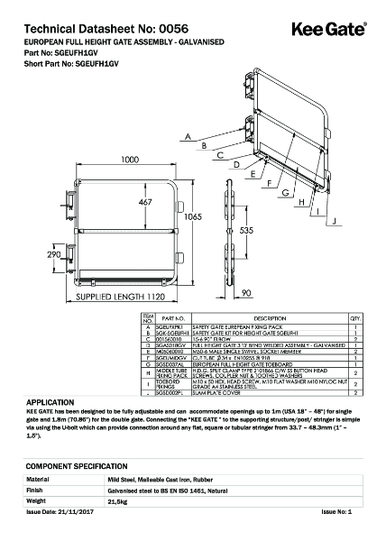 Kee Gate® Full Height European Gate Technical Datasheet