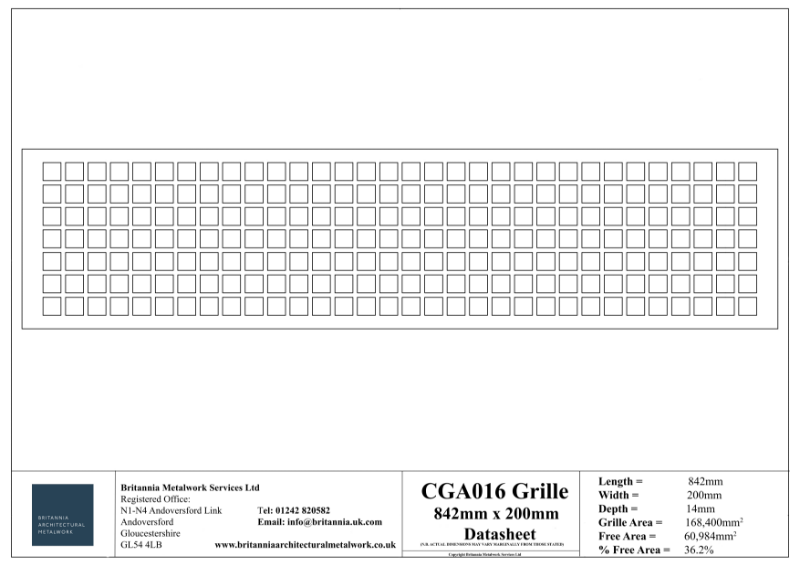 CGA016 842 x 200 Grille Datasheet