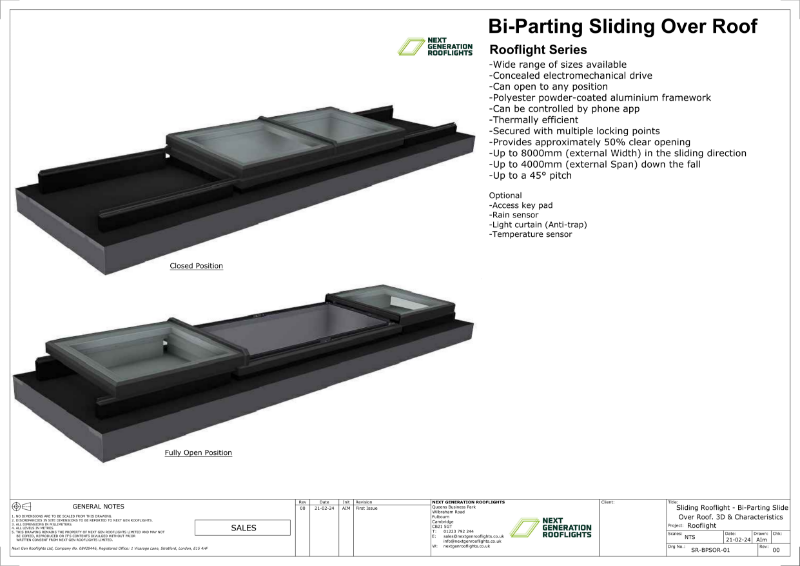 Sliding Rooflight - Bi-Parting Slide Over Roof