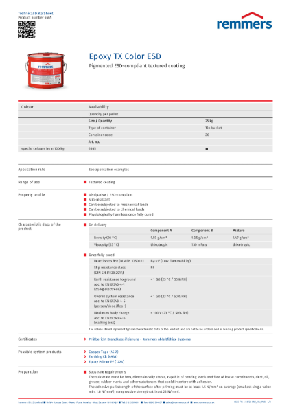 Technical Data Sheet -  EpoxyTX Color ESD