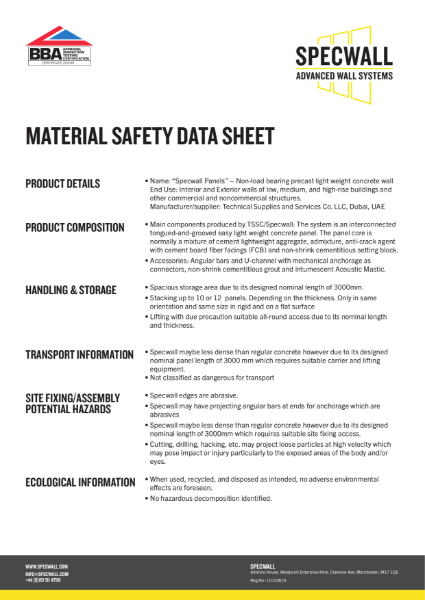Specwall Material Safety Data Sheet