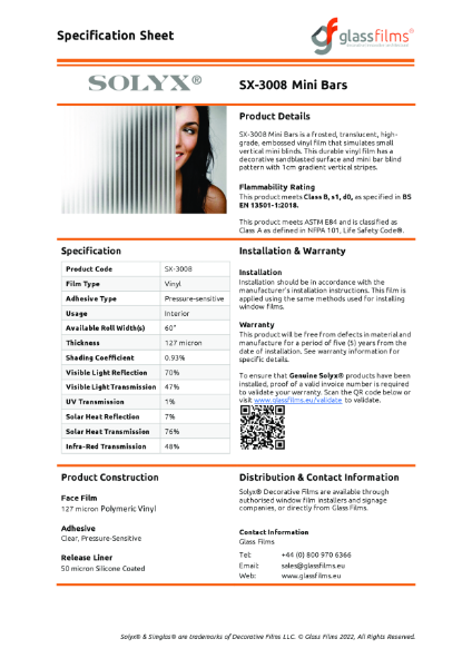 SX-3008 Mini Bars Specification Sheet