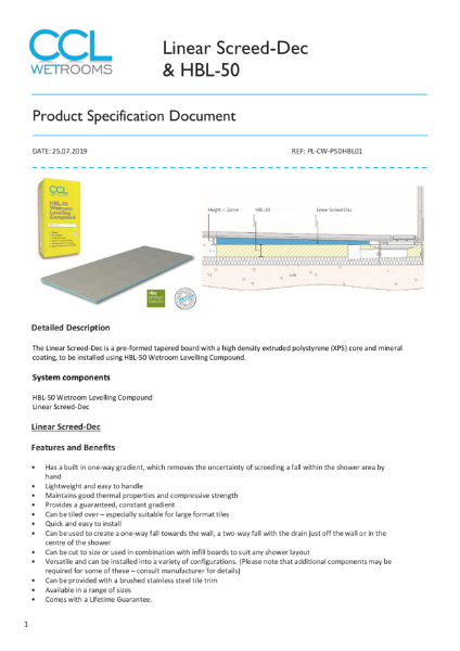 Linear Screed-Dec - Product Specification