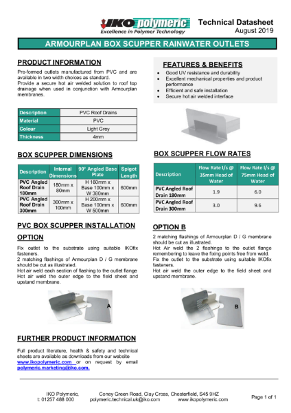 Armourplan Box Scupper Rainwater Outlets Datasheet