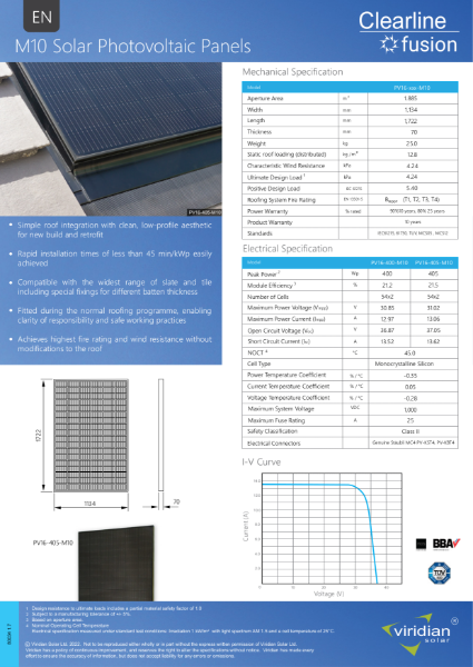 Clearline Fusion M10 Solar Photovoltaic Panels