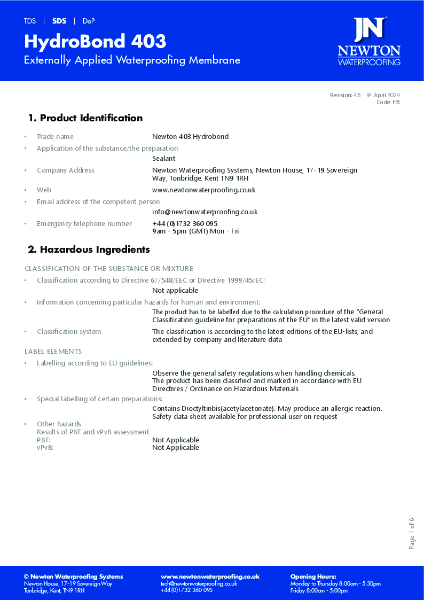 Newton HydroBond 403 – Safety Data Sheet