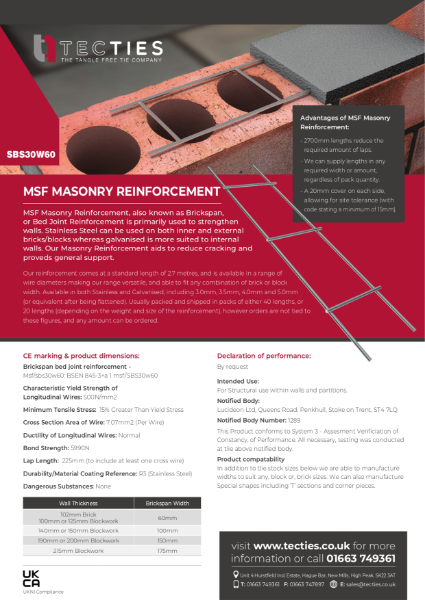 Masonry reinforcement ladder rack 30w60
