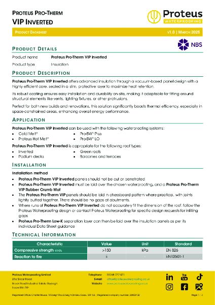 Product Data Sheet - Proteus Pro-Therm VIP Inverted