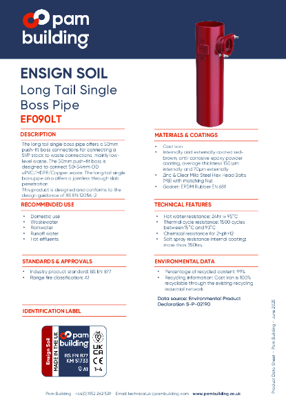 EF090LT - Long Tail Single Boss Pipe