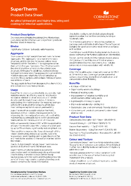 Cornerstone SuperTherm Plaster Datasheet
