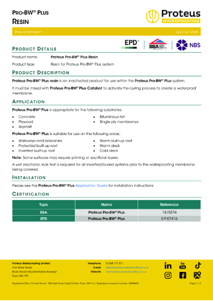 Product Data Sheet - Proteus Pro-BW® Plus Resin