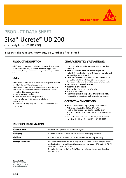 Sika® Ucrete® UD 200 Product Data Sheet