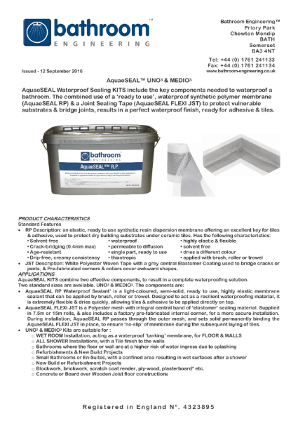 Waterproof Membrane AquaeSeal Uno & Medio