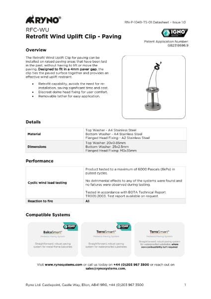 RFC-WU Wind Uplift Retrofit Clip Datasheet