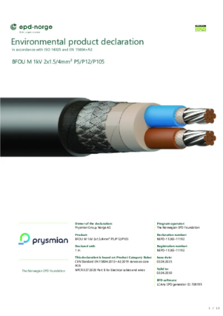 NEPD-11265-11192 BFOU M 1kV 2x1.5/4mm² P5/P12/P105.pdf | Prysmian Group ...