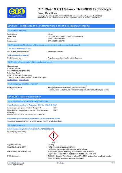 CT1 Clear & Silver - MSDS (Safety Data Sheet)