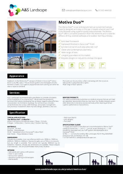 Motiva Duo Product Data Sheet