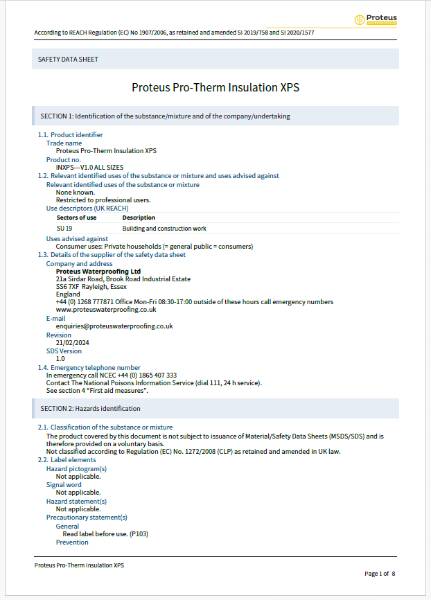 Safety Data Sheet - Proteus Pro-Therm XPS