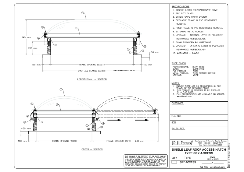 SUBMITTAL DRAWINGS Sliding Single Leaf Vent/ Skylight