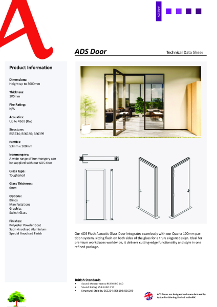 ADS 100mm Flush Door Data Sheet